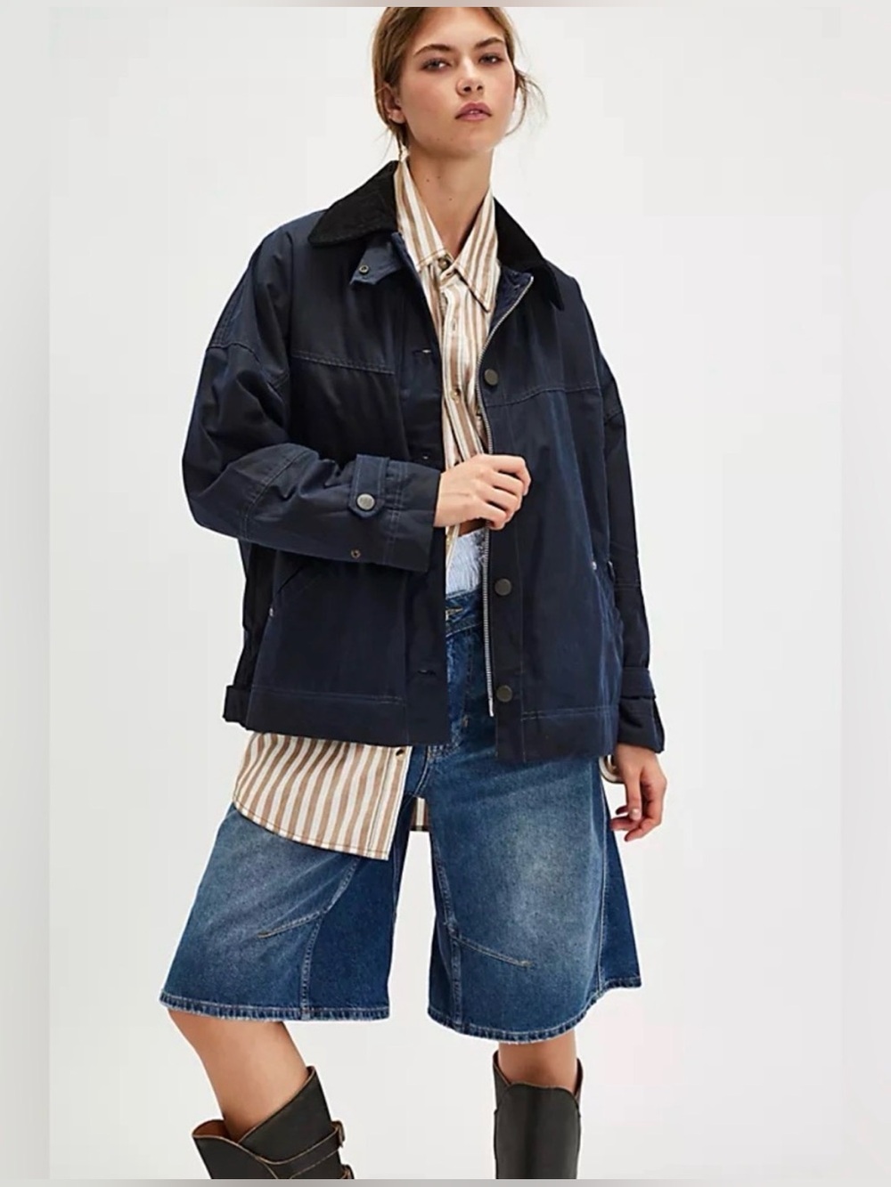 Free People Cori Waxed Cotton Jacket in Blue.  Size Small.  NWOT